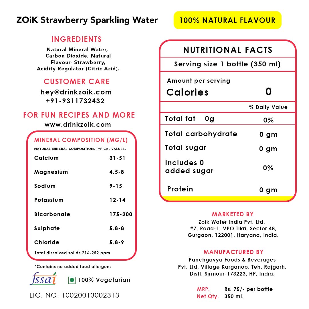 ZOiK Strawberry Flavoured Sparkling Water (350ml each)