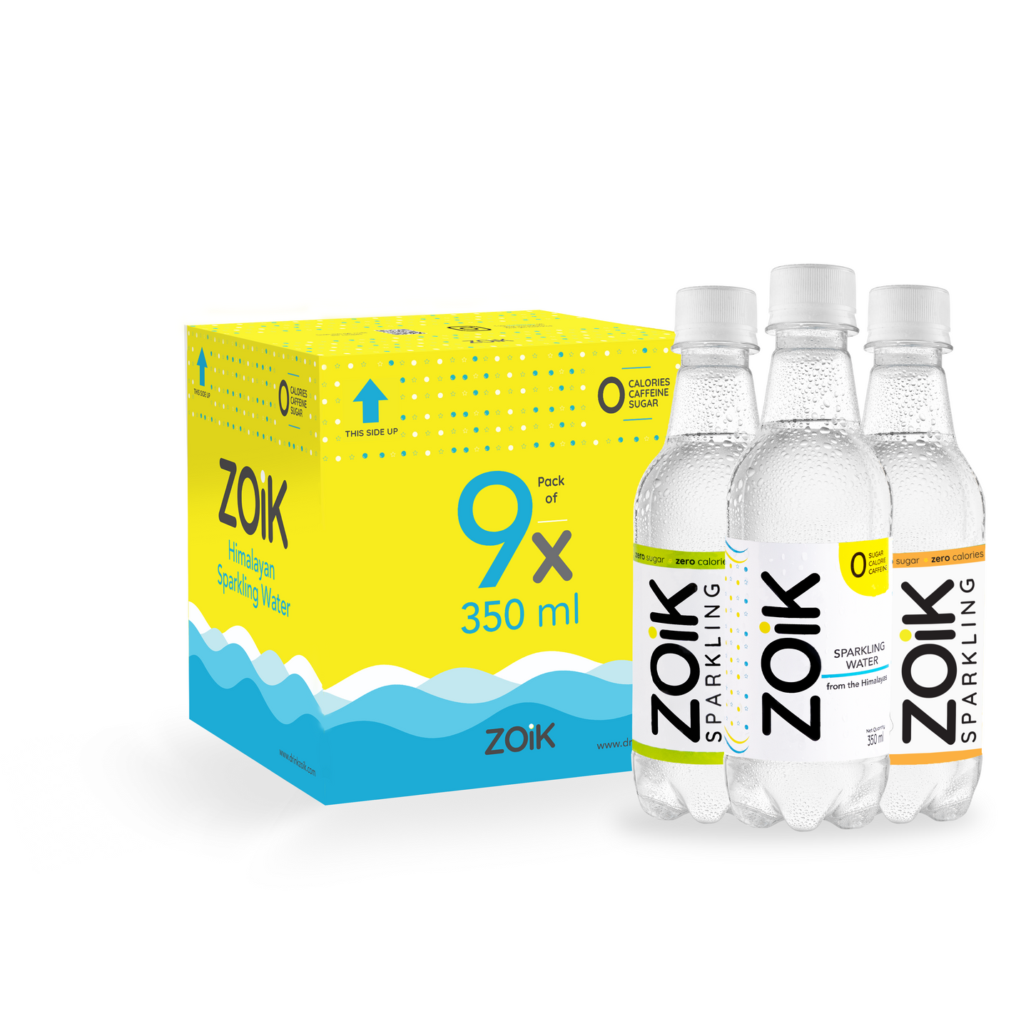 ZOiK Assorted Flavoured Sparkling Water Pack of 9 (350ml each)